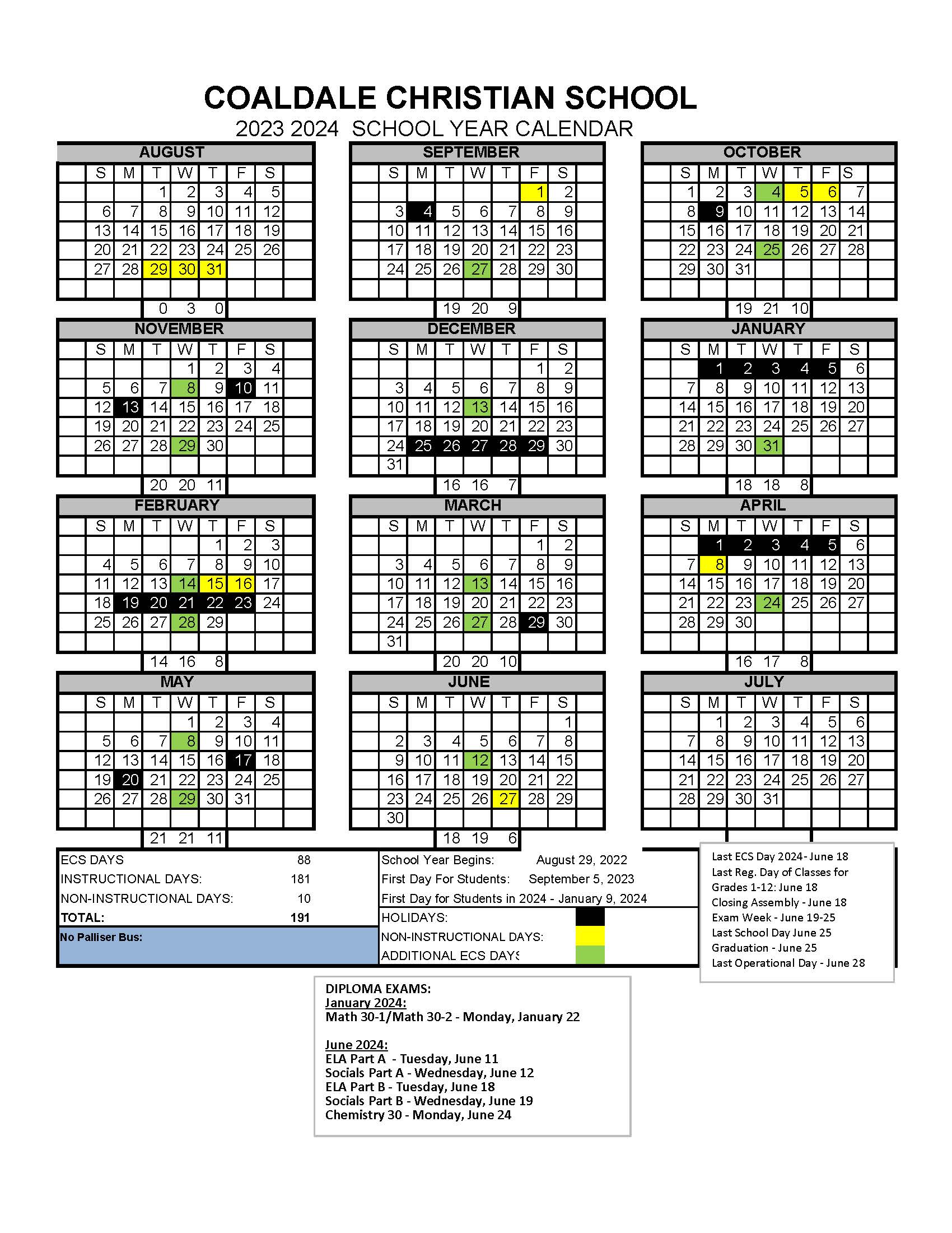 Year Calendar - Coaldale Christian School